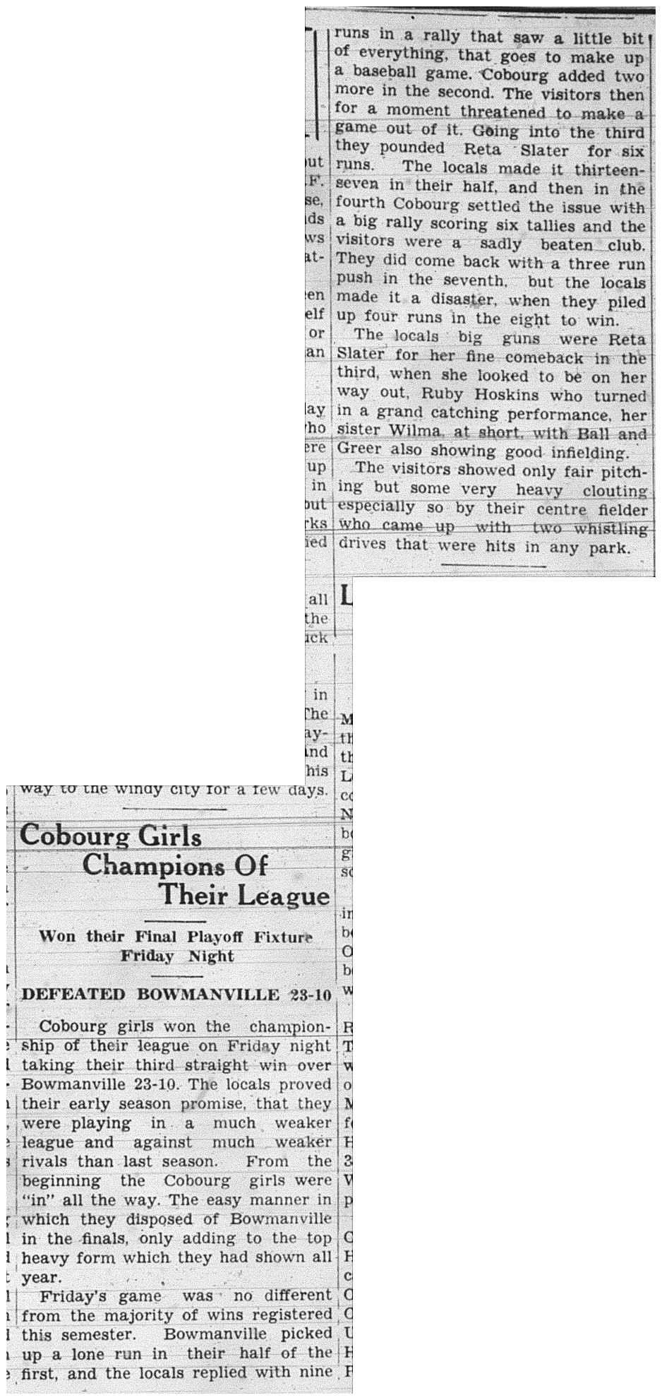 1938-09-08 Softball -Ladies League Champions