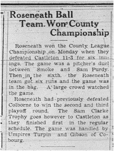 1938-10-13 Baseball -Roseneath vs Castleton