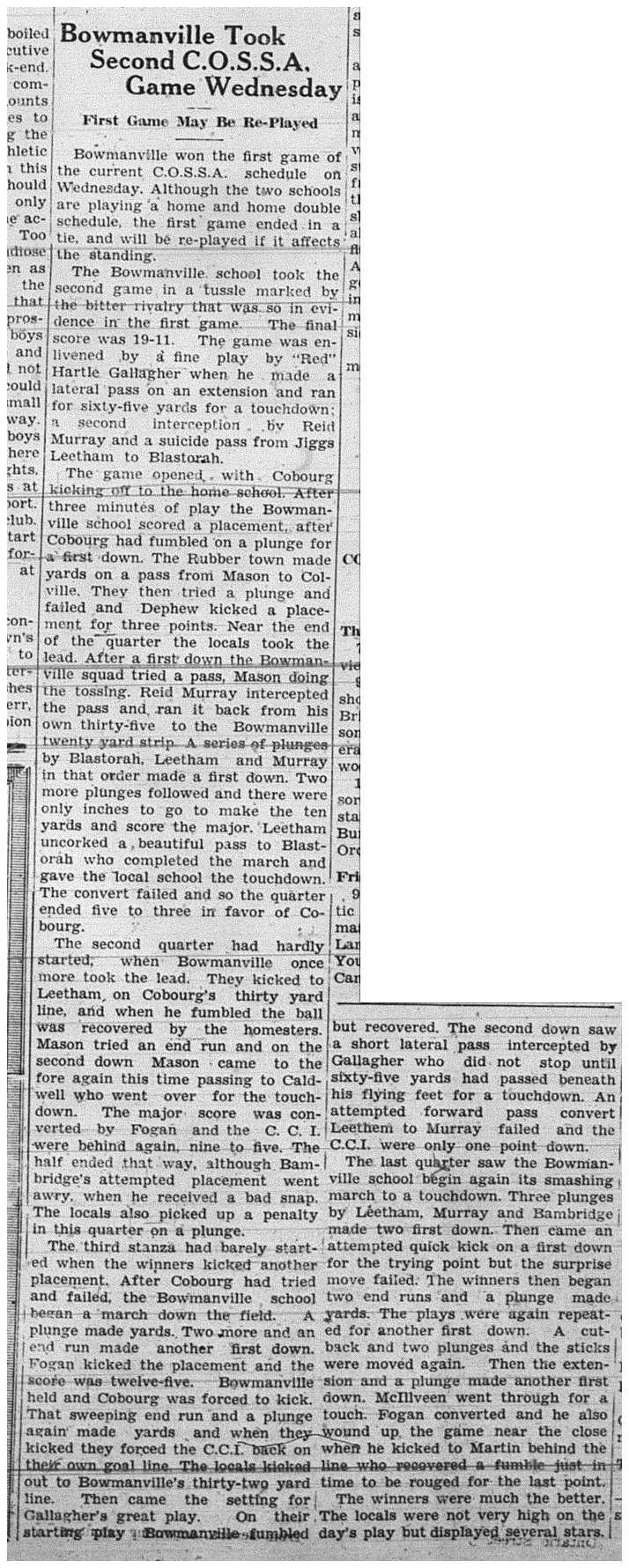 1938-10-20 School -CCI Football vs Bowmanville