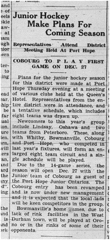1938-12-08 Hockey -Juniors organize schedule