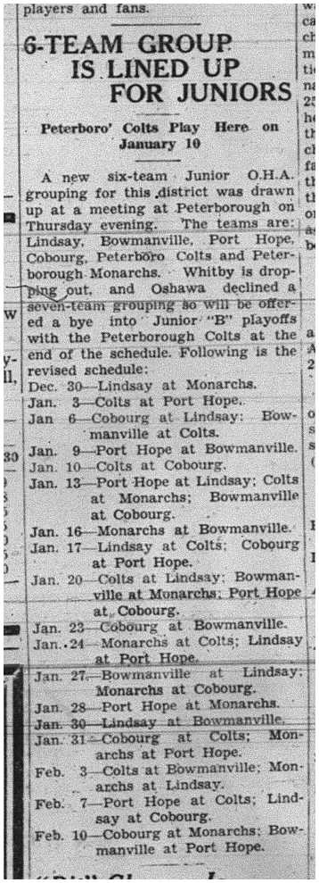 1938-12-29 Hockey -Juniors new 6 team schedule