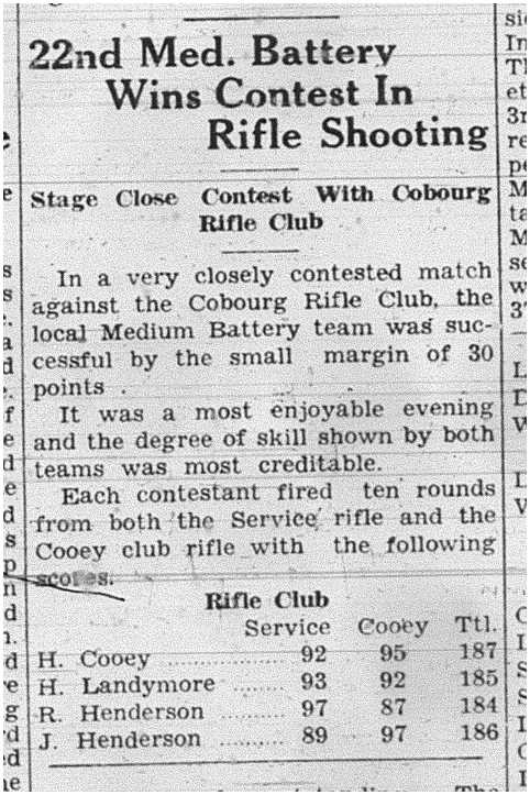 1939-01-12 Shooting -22th Battery vs Cobourg Rifle Club