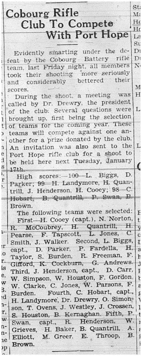 1939-01-12 Shooting -Cobourg Rifle Club vs PH