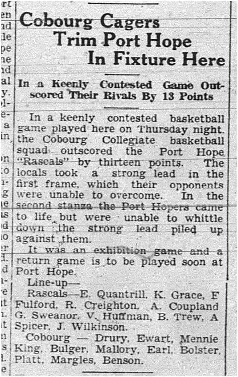 1939-01-26 Basketball -Cobourg vs PH