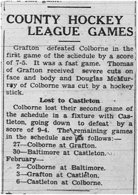 1939-01-26 Hockey -County League Schedule