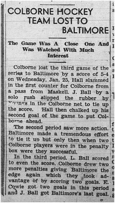 1939-02-02 Hockey -Colborne vs Baltimore