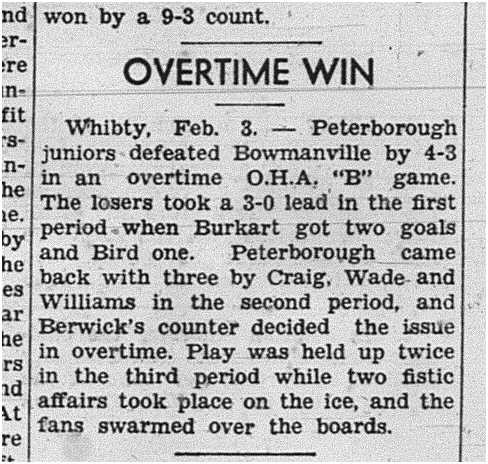 1939-02-09 Hockey -Juniors -Bowmanville vs Peterborough