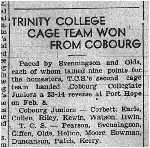 1939-02-16 Basketball -TCS vs Cobourg Collegiate Juniors