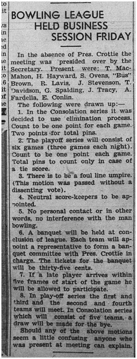 1939-02-16 Bowling -League Holds Business Session