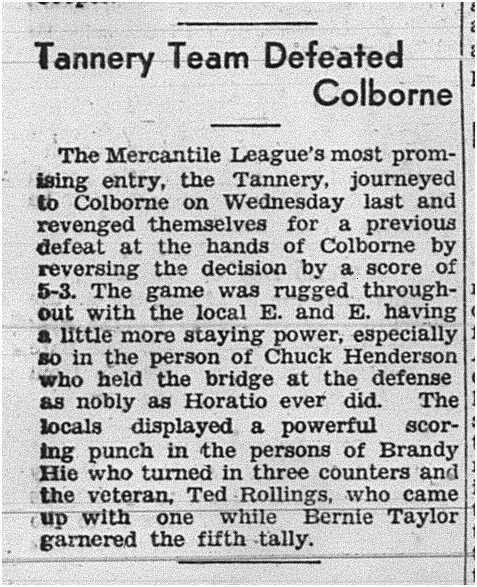 1939-02-16 Hockey -Mercantile League Colborne vs Tannery