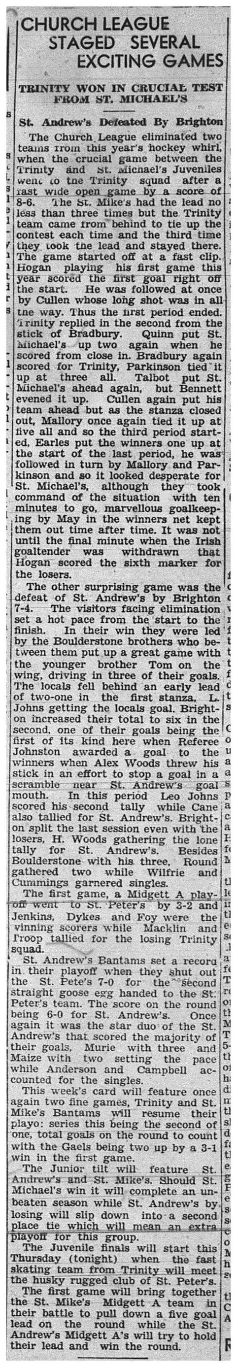 1939-02-23 Hockey -CCHL Games