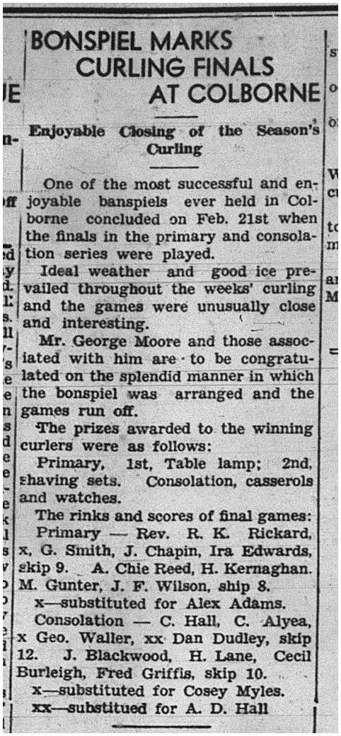 1939-03-02 Curling -Closing Bonspiel at Colborne