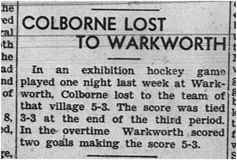 1939-03-02 Hockey -Exhibition Colborne vs Warkworth