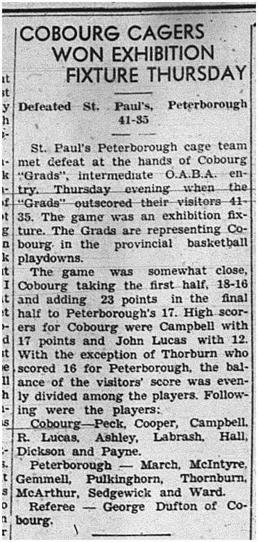1939-03-09 Basketball -Exhibition Grads vs Peterborough