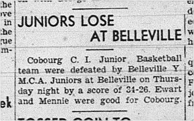 1939-03-09 Basketball -Juniors Cobourg CI vs Belleville YMCA