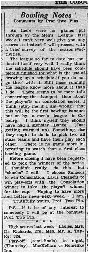 1939-03-09 Bowling -Notes