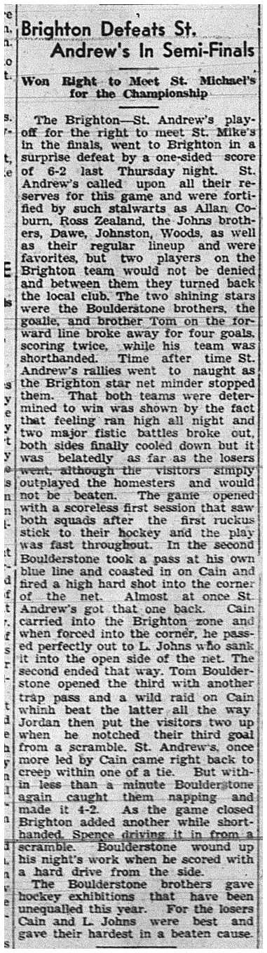 1939-03-09 Hockey -CCHL Brighton vs St Andrews in Semi Final