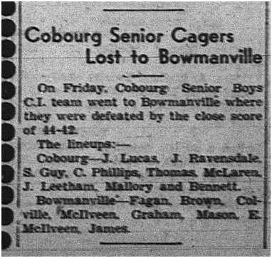 1939-03-09 School -Basketball CCI vs Bowmanville