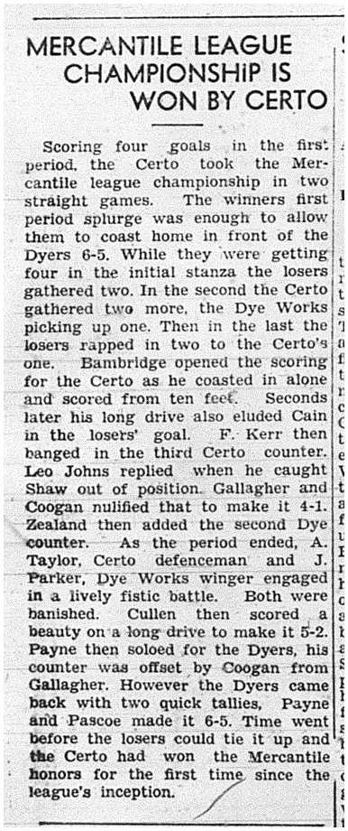 1939-03-16 Hockey -Mercantile League Certo vs Dyers