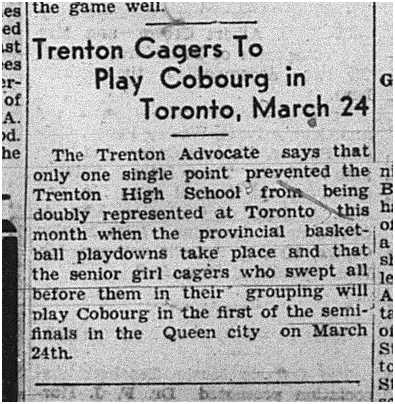 1939-03-16 School -Basketball CCI Girls to play Trenton in TO