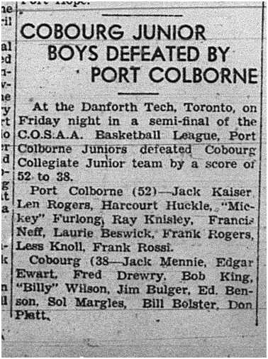 1939-03-30 School -Basketball CCI Junior Boys in COSSA Playdowns