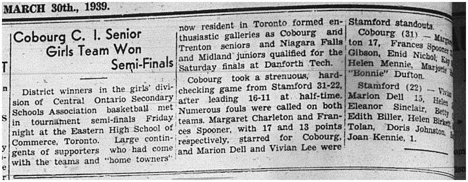 1939-03-30 School -Basketball CCI Senior Girls in COSSA Semis