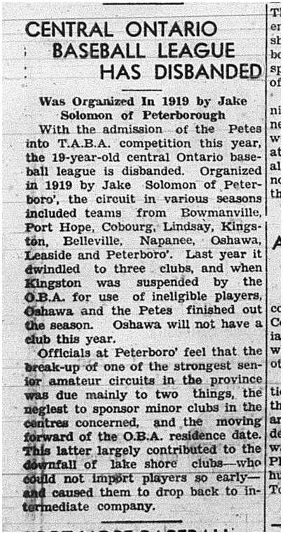 1939-04-15 Baseball -Central Ontario League has Disbanded