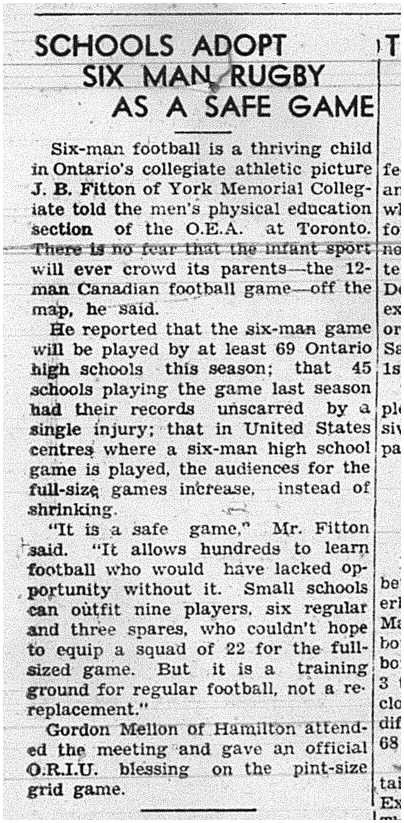 1939-04-15 School -Six Man Football coming to Ontario High Schools