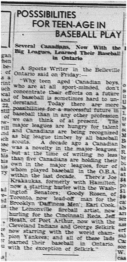 1939-04-27 Baseball -Ontario teenagers making the Big Leagues