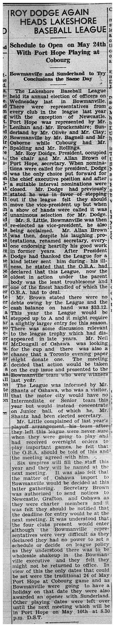 1939-05-04 Baseball -Lakeshore League held Business Meeting