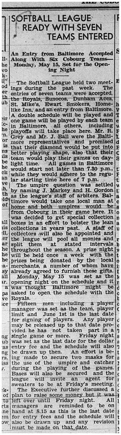 1939-05-04 Softball -Mens League ready with 7 Teams