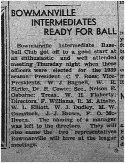 1939-05-11 Baseball -Bowmanville elects Officers