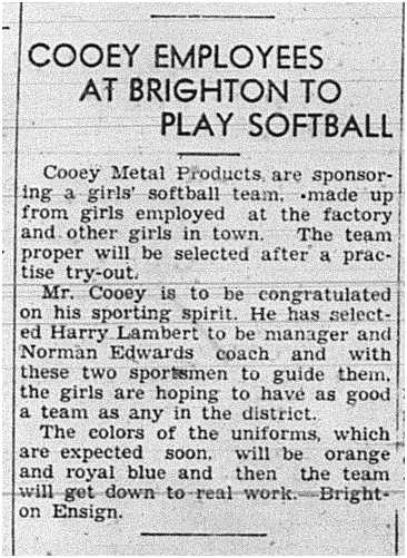 1939-05-18 Softball -Cooey supporting Girls Team in Brighton