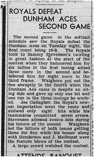 1939-05-18 Softball -Mens League Royals vs Aces