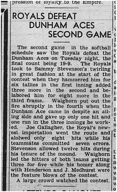 1939-05-25 Softball -Mens League Royals vs Aces