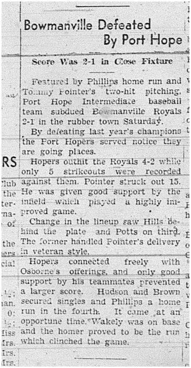 1939-06-01 Baseball -Intermediates PH vs Bowmanville