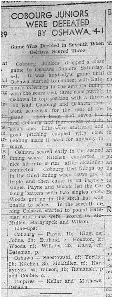 1939-06-01 Baseball -Juniors vs Oshawa