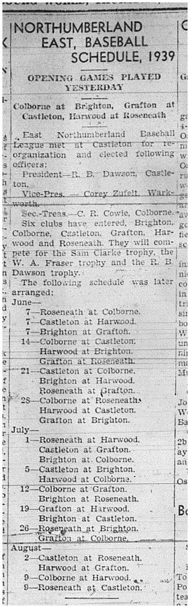 1939-06-01 Baseball -Northumberland East Schedule set