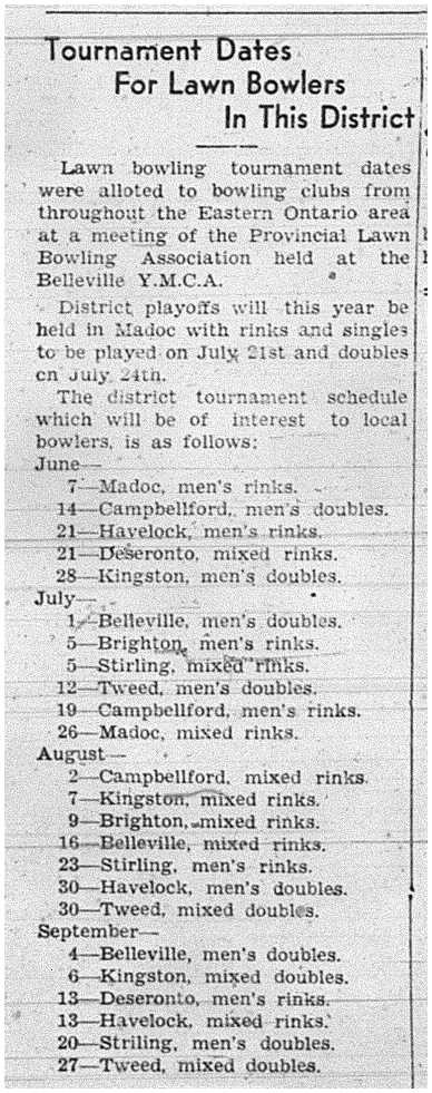 1939-06-01 Lawn Bowling -Tornament Schedule set