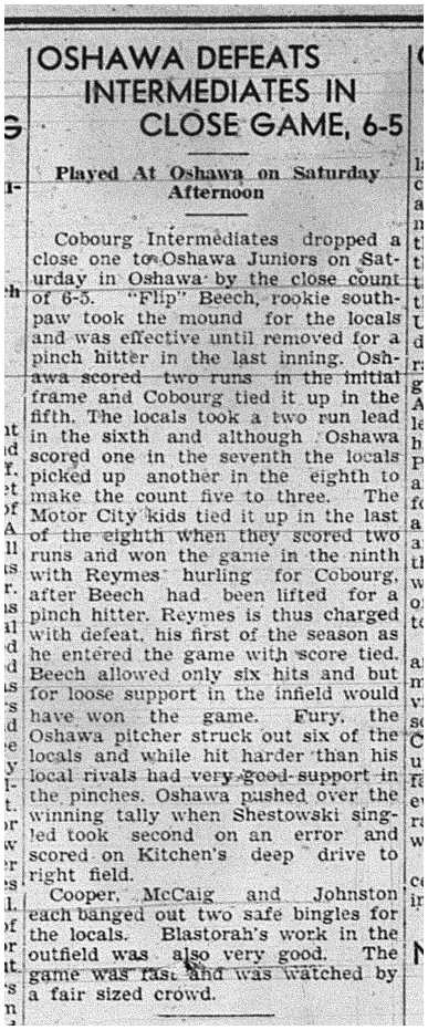 1939-06-08 Baseball -Cobourg Intermediates vs Oshawa Juniors