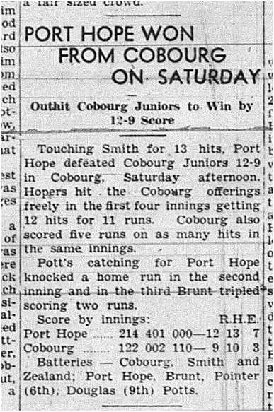 1939-06-08 Baseball -Cobourg Juniors vs PH