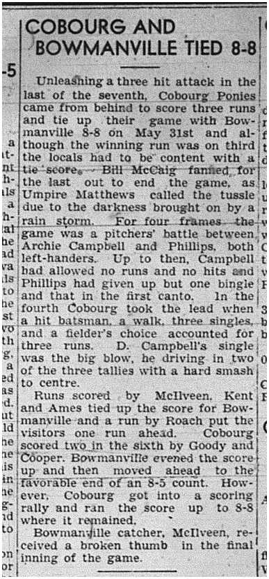 1939-06-08 Baseball -Intermediate Ponies vs Bowmanville