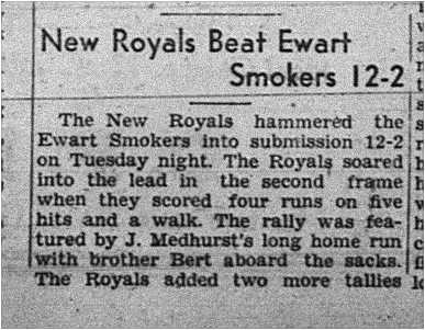 1939-06-15 Softball -Mens League Ewarts vs New Royals