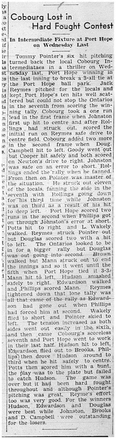 1939-06-22 Baseball -Cobourg Intermediates vs PH