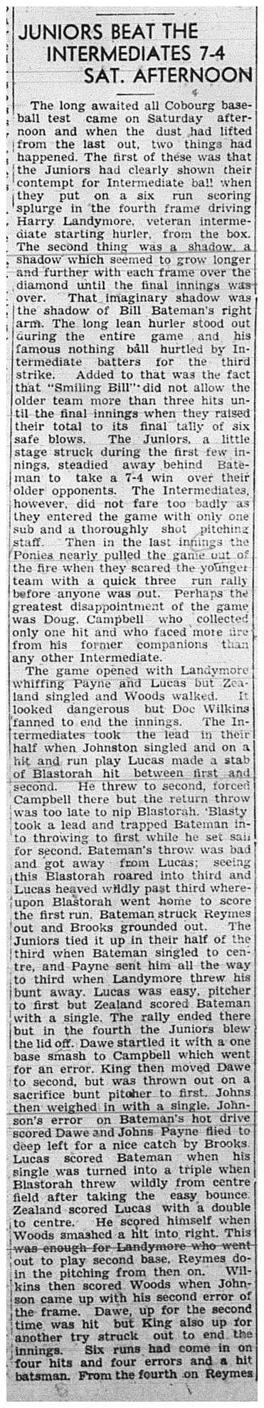 1939-06-22 Baseball -Cobourg Juniors vs Cobourg Intermediates