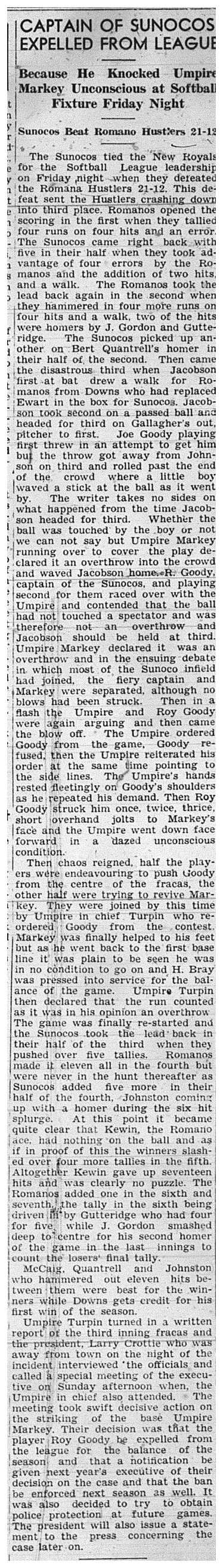 1939-06-22 Softball -Mens League Sunocos Captain Expelled from League