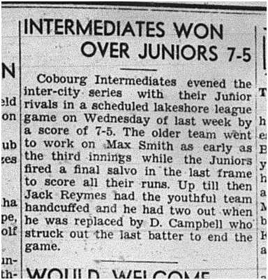 1939-06-29 Baseball -Cobourg Intermediates vs Cobourg Juniors