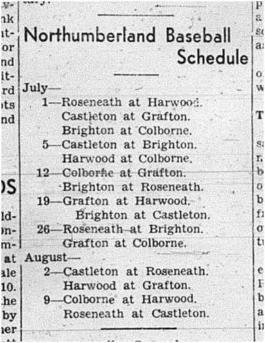 1939-06-29 Baseball -Northumberland County Schedule