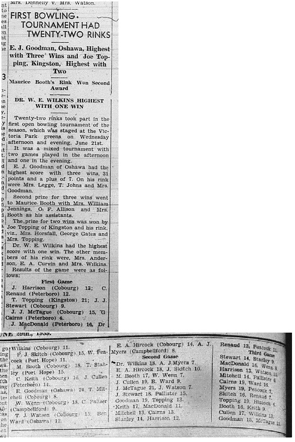 1939-06-29 Lawn Bowling -Cobourg Opening Tourney