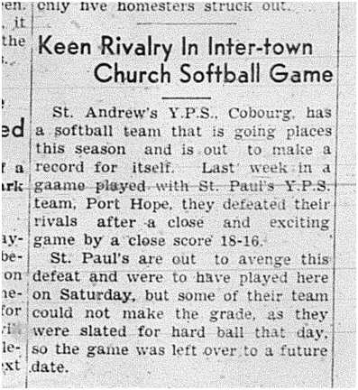 1939-06-29 Softball -Church League Cobourg vs PH